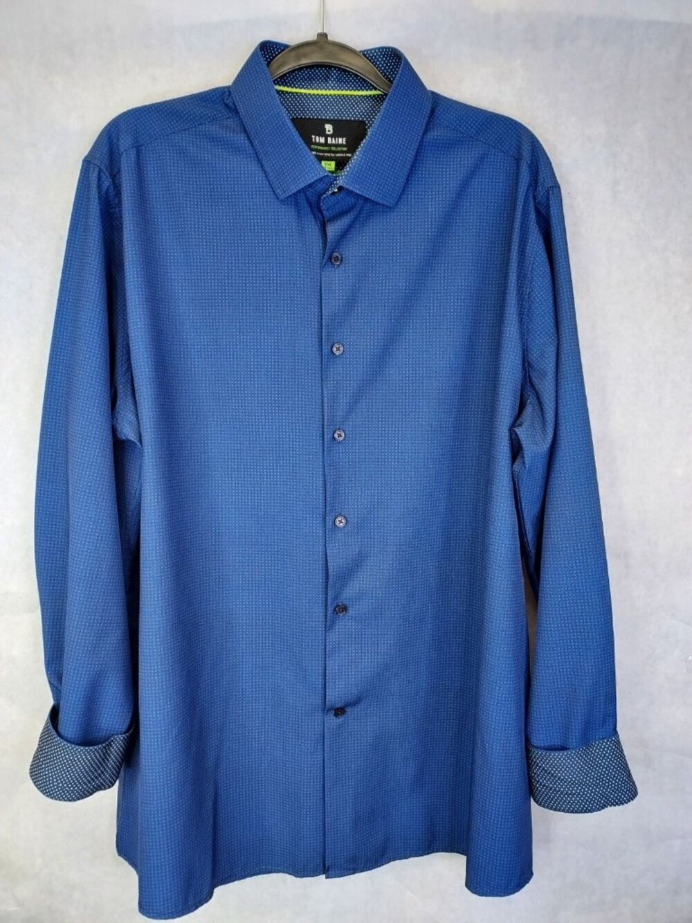 Tom Baine Button Up Shirt Mens 2XL XXL Dk Blue Circle Slim Fit Flip Cuff Stretch